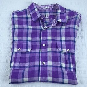 Bugatchi Uomo Mens Shaped Fit Button Down Size XL Purple and White Plaid